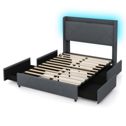 SLICKBLUE Modern Bed Frame With Led Headboard And USB Charging Ports