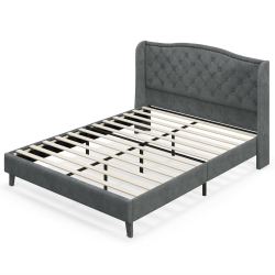 SLICKBLUE Contemporary Upholstered Bed Frame With Button Tufted Padded Headboard