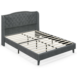 SLICKBLUE Contemporary Upholstered Bed Frame With Button Tufted Padded Headboard