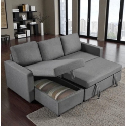 COSMIC HOMES Plushen Fabric Upholstered Sectional Sofa Bed With Reversible Storage Chaise - In Grey