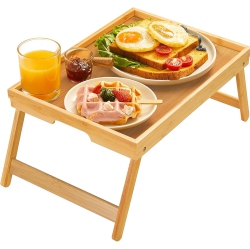 Bamboo Bed Tray Table with Foldable Legs, Breakfast Tray for Sofa, Bed, Eating, Working, Used As Laptop Desk Snack Tray
