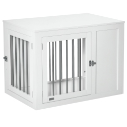 PAWHUT Furniture Style Dog Crate With Two Doors, End Table Pet Cage Kennel With Locks, for Medium Dogs - In White