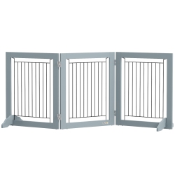 PAWHUT Freestanding Pet Gate, Folding Dog Gate With 2 Support Feet, 24" High, 3 Panels, for Small Dogs, Puppies, Indoor Use - In Grey