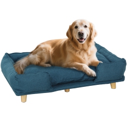 PAWHUT Pet Sofa, Elevated Dog Couch for Large Dogs, Removable Washable Pet Sofa Cat Bed With Anti-Slip Foot Pads, Dark In Blue