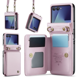 THE WAY Compatible With The Samsung Z Flip 7 Case, Sm Z Flip 7 Shoulder Strap, Card Holder, And Crossbody Strap - In Pink