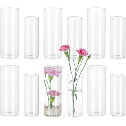 NIERBO 12 Pieces Clear Hurricane Flower Vases for Centerpieces Floating Candle Holder - Modern Table Centerpieces for Wedding Party Living Room Home