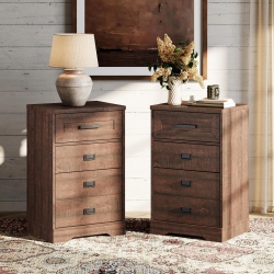 WAMPAT 2 Pack High Night Stand Side Table for Bed Room 3 Drawers Dresser End Table for Living Room Office, Rustic In Brown