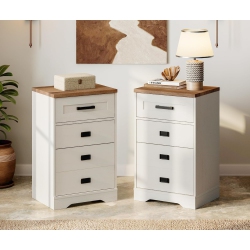 WAMPAT Tall Night Stand Set Of 2 Side Table for Bed Room 3 Drawers Dresser for Living Room Office, Set Of 2, Antique In White