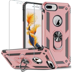 TASNIM Compatible \w Iphone 8 Plus/7 Plus, Iphone 6S Plus/ 6 Plus Phone Case, Screen Protector 360 Degree Rotating Metal Ring Slim Shock Absorption