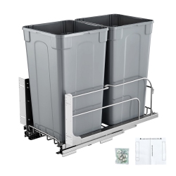 VEVOR 27 Qt X2 Pull-Out Trash Can, Double Under Mount Kitchen Waste Container, Heavy Duty Garbage Recycling Bin \w Door Kit And Soft Close Slide
