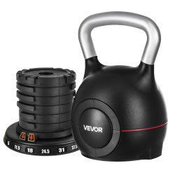 VEVOR 7 Weight Levels Kettlebell, Adjustable Kettlebell (5, 11.5, 18, 24.5, 31, 37.5, 44 Lbs), Die-Cast Aluminum And Abs Material, for Grip Strength