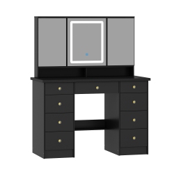 FAMAPY 43.3-Inch Makeup Vanity \w Adjustable Lighting & 9 Drawers – Elegant Storage Solution for Bedroom Or Bathroom, (43.3” W X 19.7” D X 53.9” H)