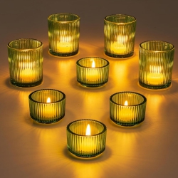 NIERBO Glass Tealight Set Of 8 Ribbed Votive Candle Holders for Table Centerpiece, Decorative Vintage Tea Lights Candle Holder for Wedding