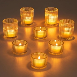NIERBO Glass Tealight Set Of 8 Ribbed Clear Votive Candle Holders for Table Centerpiece, Decorative Vintage Tea Lights Candle Holder for Wedding
