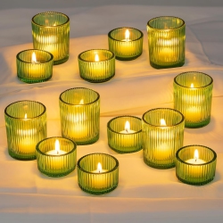 NIERBO Glass Tealight Set Of 24 Ribbed Votive Candle Holders for Table Centerpiece, Decorative Vintage Tea Lights Candle Holder for Wedding