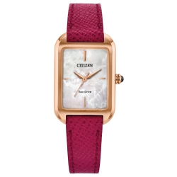 CITIZEN Ladies Dress Classic Eco-Drive Watch 23.5MM Rose Gold-Tone Stainless Steel Case Pink Leather Strap With Mother Of Pearl Dial (Em1193-08D)