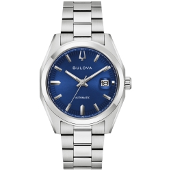 BULOVA WATCH Bulova Mens Surveyor Automatic Watch 39MM Silver-Tone Stainless Steel Case And Bracelet With Dial (96B436) In Blue