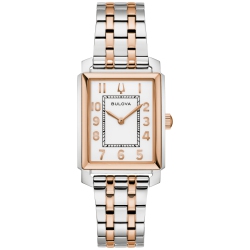 BULOVA WATCH Bulova Ladies Sutton Quartz Watch 25MM Two-Tone Rose Gold Stainless Steel Case And Bracelet With Dial (98L328) In White