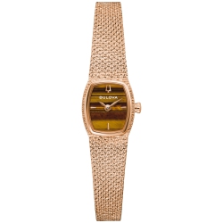 BULOVA WATCH Bulova Ladies Goddess Of Time Quartz Watch 17MM Rose Gold-Tone Stainless Steel Case And Bracelet With Tigre Eye Dial (97L185) In Brown