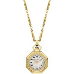 BULOVA WATCH Bulova Ladies Rubaiyat Pendant Necklace Limited Edition Quartz Watch 25.5MM Gold-Tone Stainless Steel Case And Chain With Dial (97L182)