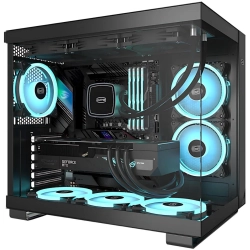 PCCOOLER Cps C3 T500 Argb PC Case, Dual-Chamber Mid-Tower Atx Case, Desktop Computer Case W/ 6 Argb Fans Pre-Installed W/ Fan Hub, Tempered Glass