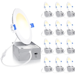 ENSENIOR 4Inch Led Recessed Slim Pot Light \w Junction Box, 3000K/4000K/5000K Changeable, 9W 75W Eqv, Dimmable Ic-Rated Ceiling Lighting, 750Lm High