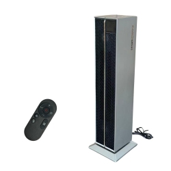 ZACHVO 32” Electric Ceramic Tower Heater for Large Rooms, Indoor Use, Silver. 120° Oscillation, 5 Heat Levels, 3 Modes, Remote Control, Multiple