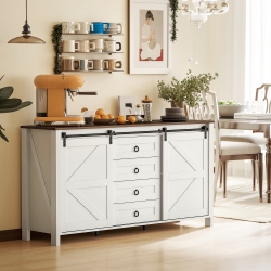 HOMCOM Farmhouse Sideboard Buffet Cabinet \w Storage, 60" Kitchen Cabinet \w 2 Sliding Barn Doors, 4 Drawers And 2 Adjustable Shelves, Coffee Bar