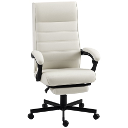 VINSETTO Office Chair, Linen High Back Computer Desk Chair, Swivel Recliner With Adjustable Height, Footrest And Padded Armrest, Cream In White