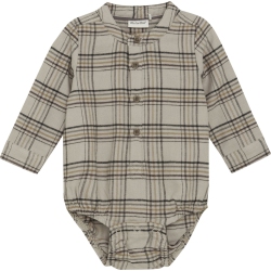 MINYMO Long-Sleeve Checkered Bodysuit - Oxford (Newborn) In Tan