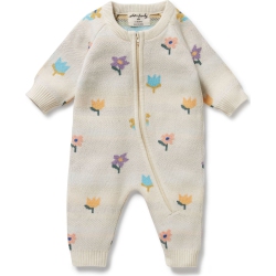 WILSONFRENCHY Wilson+Frenchy Organic Knitted Jacquard Growsuit - Flower Pop (Newborn) In Multicolor