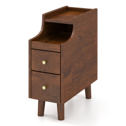 SLICKBLUE Solid Wood End Table With Pull-Out Tray And 2 Storage Drawers for Bedroom