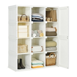 SLICKBLUE Fold Able Clothes Armoire With 12 Cubby Storage for Bedroom Or Closet Organization