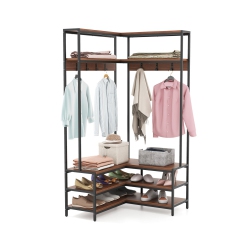 SLICKBLUE Corner Garment Rack With Shelves, Hooks, And Shoe Storage for Bedroom Or Entryway