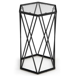 SLICKBLUE Hexagon Accent End Table With Tempered Glass Top And Sturdy Metal Frame