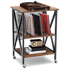 SLICKBLUE Vintage Style 3-Tier Rolling Side Table With 3 Dividers for Album Organization