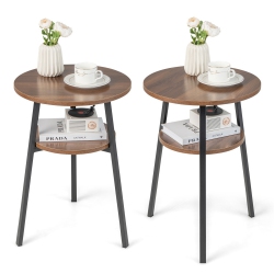 SLICKBLUE Modern Set Of 2 Round End Tables With 2 Tiers And Triangular Metal Frame