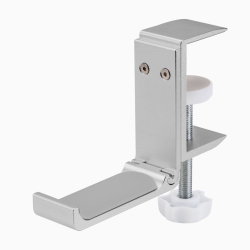 DESKY Foldable Headphone Hook – Aluminum Clamp, Under-Desk Wobbler, Universal Fit 5–50 Mm, 3 Kg Capacity, Cable Clip In Silver