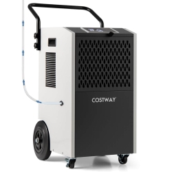 COSTWAY 154 Pints Commercial Dehumidifier With Pump Drain Hoses for Basements Job Sites Blue/white