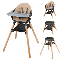 COSTWAY 6-In-1 Convertible Wooden Baby Highchair Infant Feeding Chair With Removable Tray