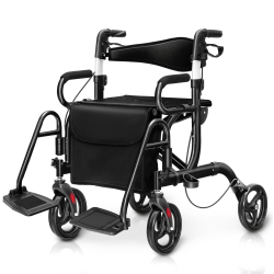 COSTWAY Rollator Walker W/seat Folding Walker W/8-Inch Wheels Supports Up to 350Lbs