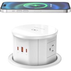 VILONG 4.75 Inch Pop Up Countertop Outlet \w 15W Wireless Charger, Pd 65W USB-C Ports & 4 Ac Outlets, 800J Surge Protection, Desk Power Grommet Pop