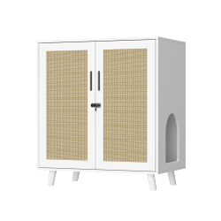 FAMAPY Modern Cat House With Raised Base And Storage – Stylish & Safe Indoor Pet Home for Cats, (31.5” W X 35.4” H X 19.7” D), White