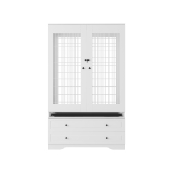 FAMAPY Bird Cage Cabinet With 2 Drawers & Iron Wire Frame – Spacious And Stylish Pet Home for Birds, (63” H X 38.5” W X 19.6” D), White