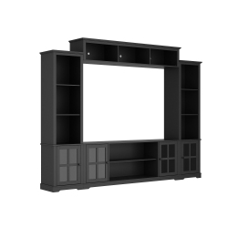 FAMAPY Modern Tv Cabinet \w Integrated Tv Mount – Accommodates Tvs Up to 65”, Led Lighting, Tempered Glass Doors & Ample Storage, (102” W X