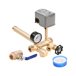 VEVOR 1" X 11" Well Pressure Tank Tee Kit, \w 40/60Psi Switch, 8-Pieces Pure Brass Pressure Tank Installation Kit, 1 In Gate Valve Included, Fit