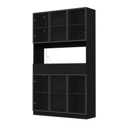 FAMAPY Contemporary Steel Bookcase \w Adjustable Shelves – Multi-Layer Design, Glass Doors, USB Lighting & Stylish Storage (47.2” W X 78.7” H