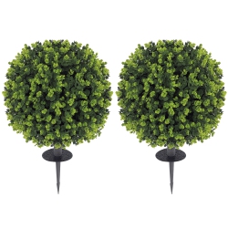 HOMCOM 15.7" Artificial Boxwood Topiary Ball Bushes Set Of 2 \w Integrated Ground Stake, Indoor Outdoor Uv Resistant Fake Bushes Boxwood Plants For