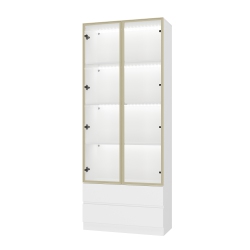 FAMAPY Composite 4-Shelf Walk-In Closet \w Doors & Integrated Led Lighting – Modern Storage Cabinet for Clothes, Shoes, And Accessories (31.5” W