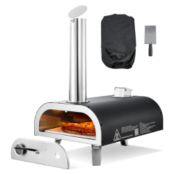 VEVOR Srgp025 12-Inch Outdoor Wood Pellet Pizza Oven, Portable Iron Spray Pizza Maker With Built-In Thermometer, 1000°F Max Temperature In Black